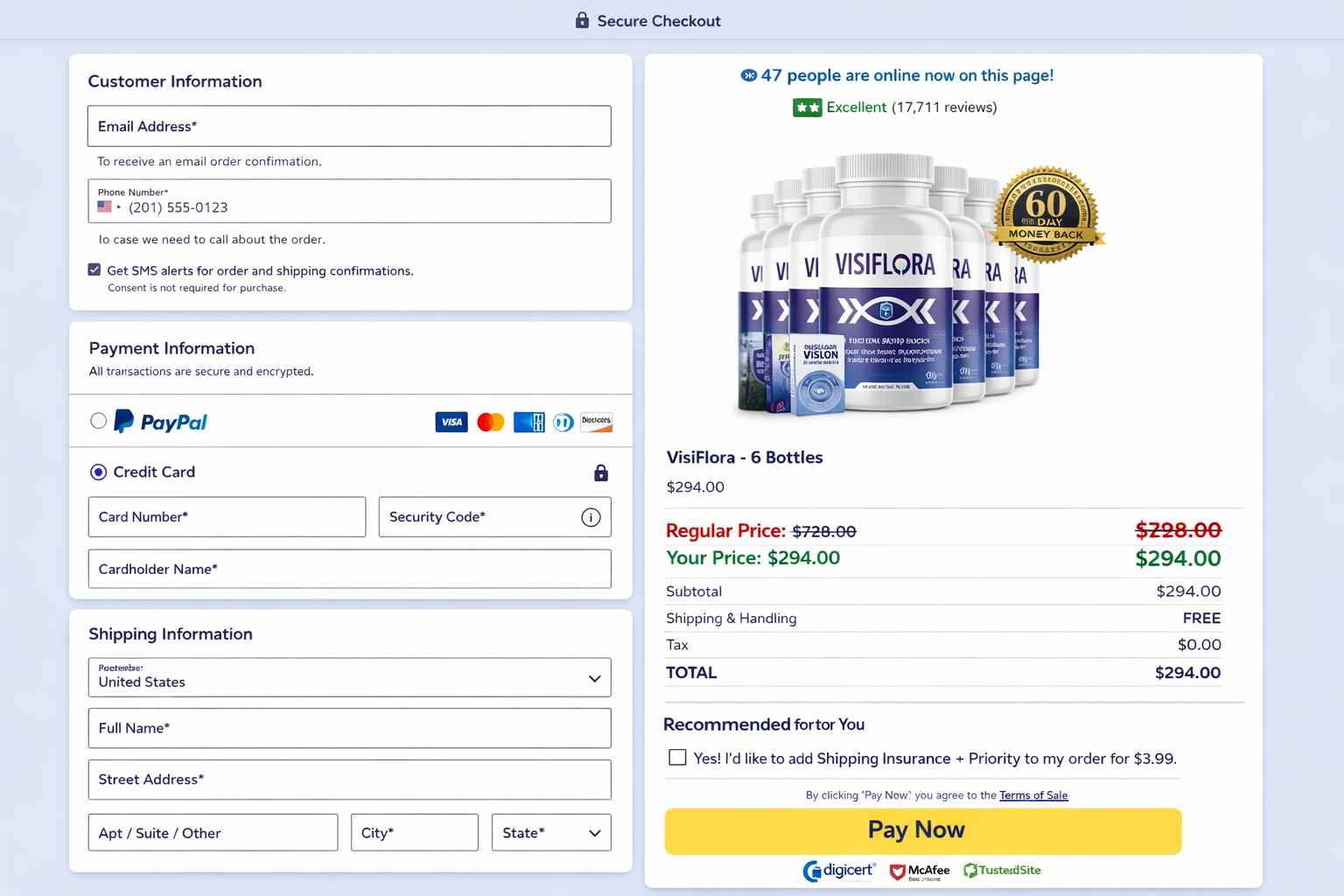 VisiFlora Secure Order Page — Checkout